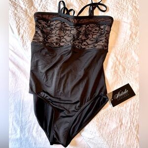 NWT Natalie Couture Pointe d’Spirit Lace Camisole Leotard Sz L